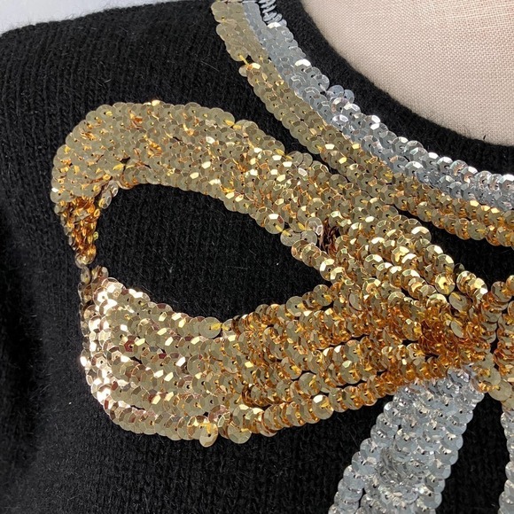 Vtg Work In Progress Sequin Bow Silk Angora Blend Black Holiday Sweater Sz 14/16 - Picture 4 of 17